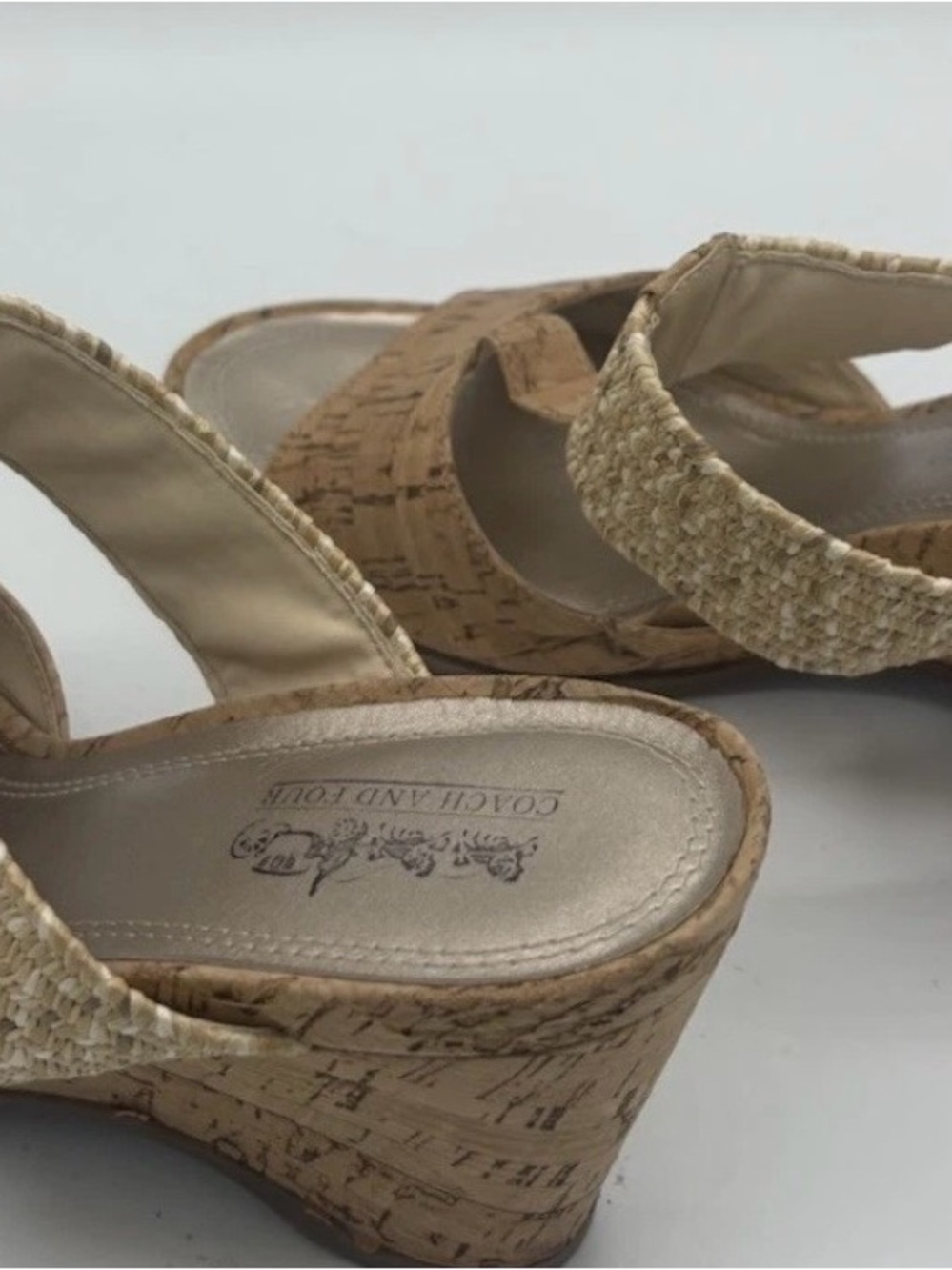 Coach And Four Women's Wedge Sandals Woven Natural Cork Tan Sz 10M - Picture 6 of 11